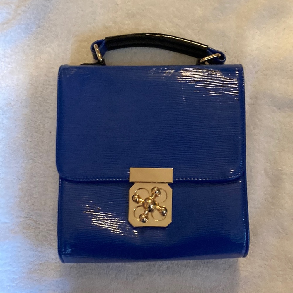 Blue Patent Purse with Black Patent Handle